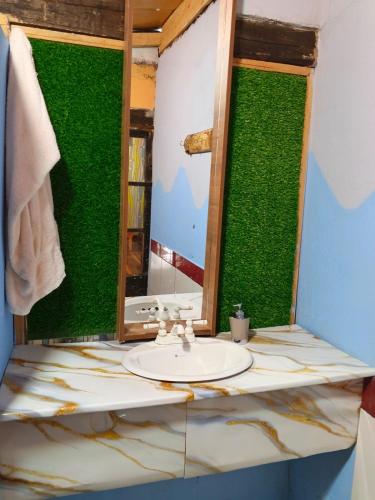 ein Badezimmer mit Waschbecken und Spiegel in der Unterkunft Starlight Mountain Lodge SIGCHOS in Sigchos