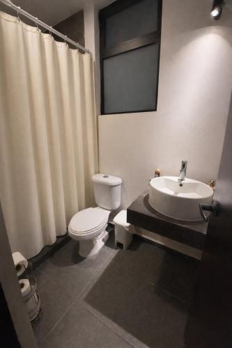 a bathroom with a toilet and a sink at Quiet Private Room in El Pueblito