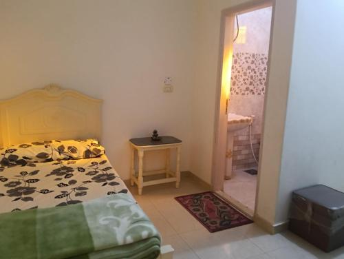 a bedroom with a bed and a walk in shower at فندق سيتي ابيدوس in Abydos