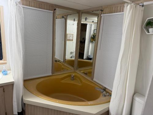 a bathroom with a large tub with a shower at The Revival Retreat in Gloucester