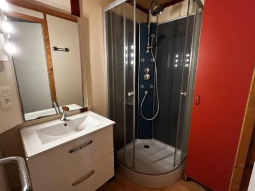 a bathroom with a shower and a sink at Chalet avec terrasse - 7 pers. - API-1-52-2181 in Lattes