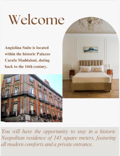 a collage of two pictures of a bed and a building at Angiolina Suite in Naples