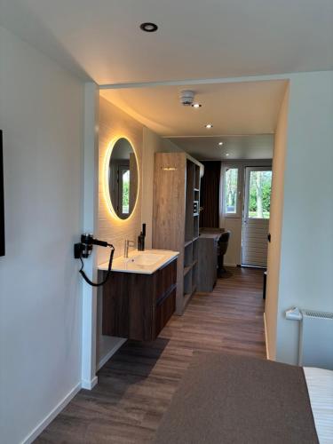 a bathroom with a sink and a mirror at Huize Hölterhof Wellness Hotel Restaurant in Enschede
