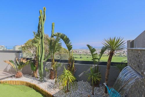 a garden with cacti and palm trees on a building at Villa Perle mémorable séjour vous attendent in Tétouan