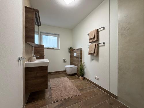 a bathroom with a toilet and a sink at Haus Avallon in Cochem