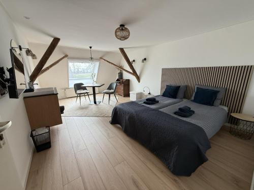 a bedroom with a bed and a table and chairs at Bed and Breakfast Lauwersstate in Paesens
