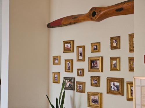 a wall of framed pictures on a wall at A Casa do Comandante - Piscina e Jardim in Lagoa