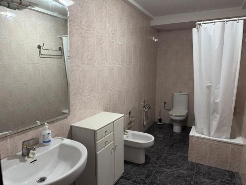 a bathroom with a sink and a toilet and a shower at Razal in Miño