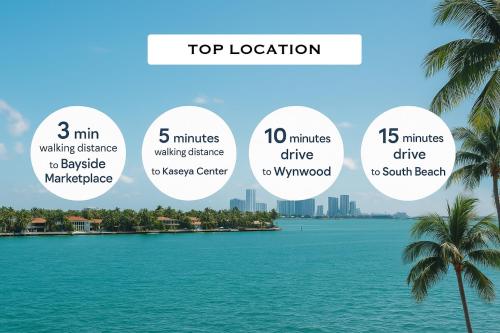 a collage of photos of the water and a city at Prime Miami location - Modern Skyline Stay in Miami