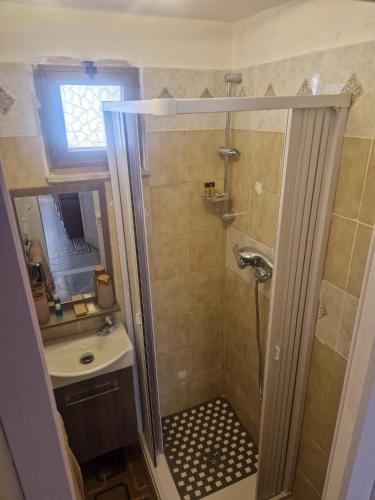 a bathroom with a shower and a sink at Brezza Marina in Bova Marina
