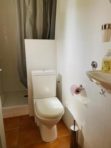 a bathroom with a white toilet and a sink at Studio Chez Joelle in Carpentras