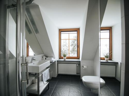 a bathroom with a sink and a toilet at Pensjonat Maria 2 in Szczyrk
