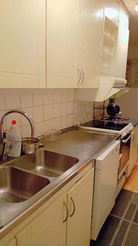 a kitchen with a sink and a stove at Adam1 in Uppsala