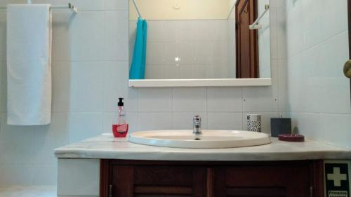 a bathroom with a sink and a mirror at Luz de Cacilhas Apt, few steps away from Lisboa! in Almada