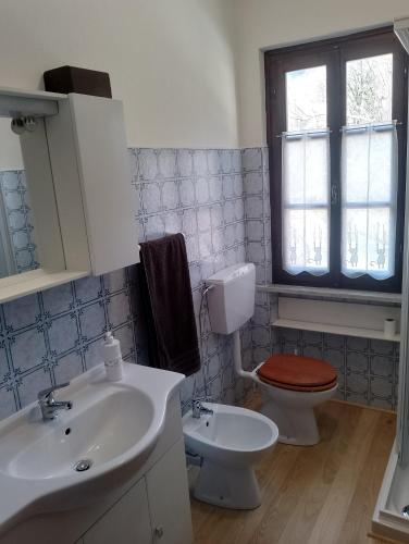 a bathroom with a toilet and a sink at Casa Vacanze Sol&sport in Caprauna