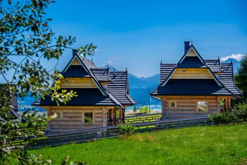two large wooden houses on top of a field at Domki Tatra Loft in Ząb