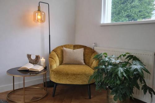 a room with a chair and a table with a plant at Bergen Delight in Bergen