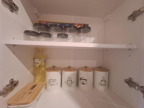 ein Kühlschrank mit vier Rollen Toilettenpapier darin in der Unterkunft Domi studio in Chełmno