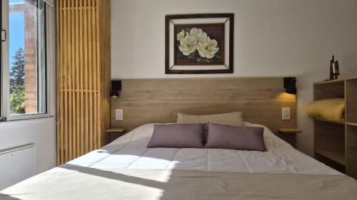 a bedroom with a bed with a picture on the wall at Solar Andino Inn in San Carlos de Bariloche