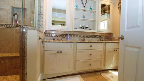 a bathroom with a sink and a shower at 320 Knox Avenue, Cape May Point in Cape May Point