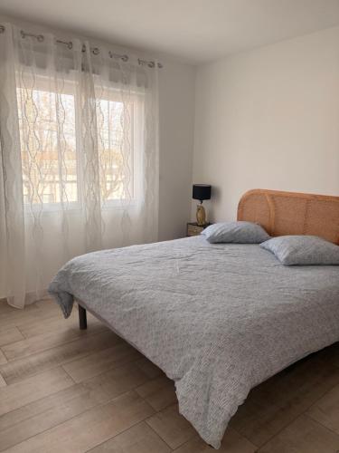 a bedroom with a bed and a window at Chez sana in Saint-Dizier