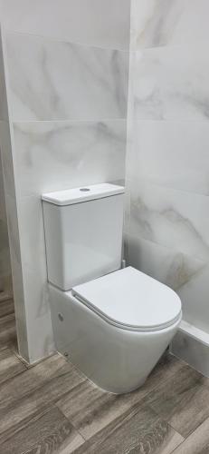 a bathroom with a white toilet in a room at Casa del Pilar in Pinto