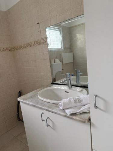 a bathroom with a sink and a mirror at Cringe Boutique APT in Netanya
