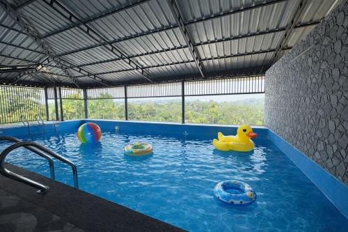 a pool of water with a rubber duck in it at Pullat Suites in Kalpetta