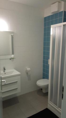 a bathroom with a white toilet and a sink at Mari Kiri Penzion in Bratislava