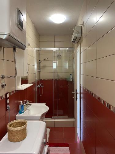 a bathroom with a shower and a sink at Bela Rada in Tivat