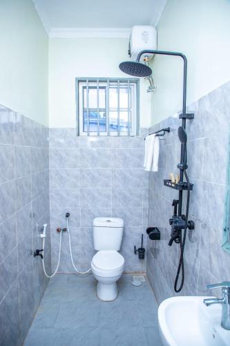 a bathroom with a toilet and a sink at Uhondo Apartments in Dodoma