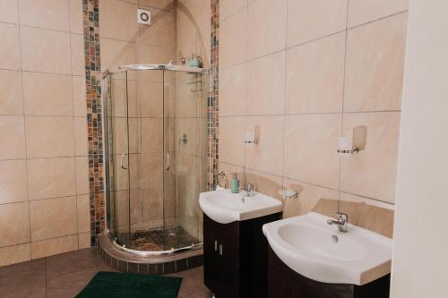 a bathroom with a sink and a shower at Seek First B&B in Pretoria