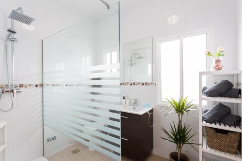 a bathroom with a shower and a sink at Apartamento Los Angeles Cerca Estación Tren Aeropuerto in Málaga