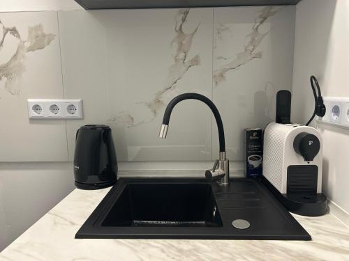 a kitchen counter with a sink and a toaster at Noble Rooms Saarbrücken in Saarbrücken