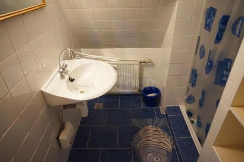 a bathroom with a sink and a drain in the floor at Chalupa Horní Morava in Dolní Morava