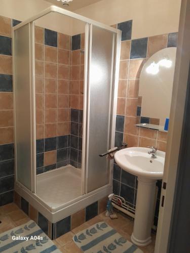 a bathroom with a shower and a sink at Chambres d'hôtes de charme "La Tour Richelieu" in Martres-de-Veyre