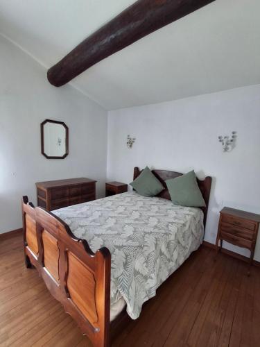 a bedroom with a bed and two night stands at Gite Familial aux portes de Foix "Le Coulhòu"- Ariège- 6 personnes in Ferrières-sur-Ariège