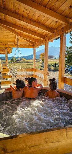 a group of people sitting in a hot tub at Green Top Durmitor in Žabljak
