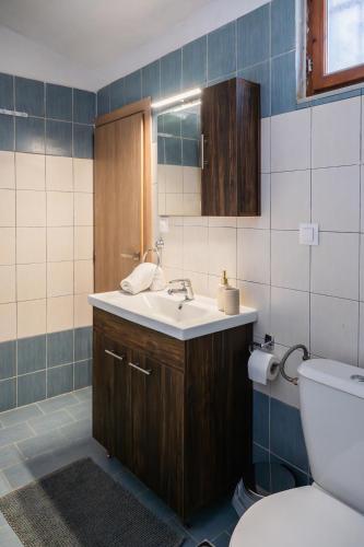 a bathroom with a sink and a toilet at White Lotus in Próti
