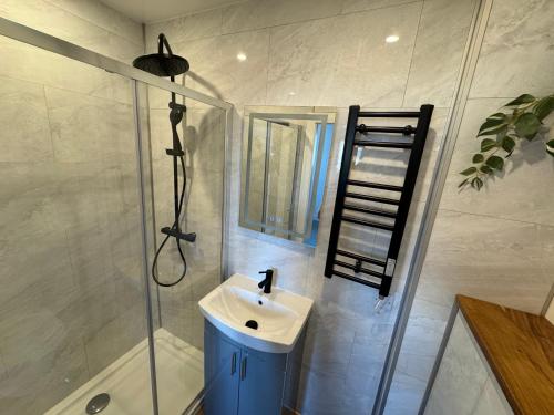 a bathroom with a sink and a shower at Luxurious, private rooms in the heart of Galway in Galway