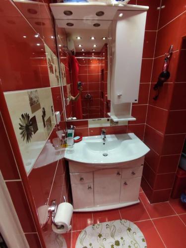 a bathroom with a sink and a mirror at Old town Budva D&M in Budva