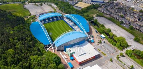 an aerial view of a soccer stadium at 4 Bedroom house with Ensuite.contractors welcome in Huddersfield