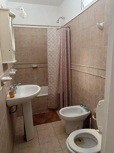 a bathroom with a sink and a toilet and a shower at DepartamentoJAP in Venado Tuerto