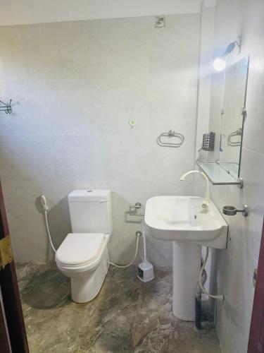 a bathroom with a toilet and a sink at Arumathi Villa in Bentota