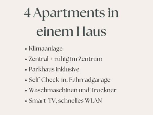 a list of arguments in eternal haus text at Apartments am Linggplatz - Ruhige Lage in der Fußgängerzone - Self-Check-in - Parkhaus inklusive - Schnelles WLAN in Bad Hersfeld