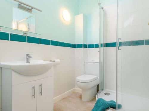 a bathroom with a toilet and a sink and a shower at 1 Bed in Clyro oc-86975 in Clyro