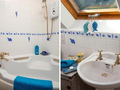 two pictures of a bathroom with a tub and a sink at 2 Bed in Brecon oc-bn077 in Llandefaelogfâch