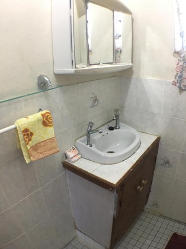 a bathroom with a sink and a mirror at Green Lodge Holiday Homes in Nuku‘alofa