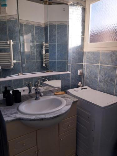 a bathroom with a sink and a mirror at Le Dom'Mino in Condé-Folie