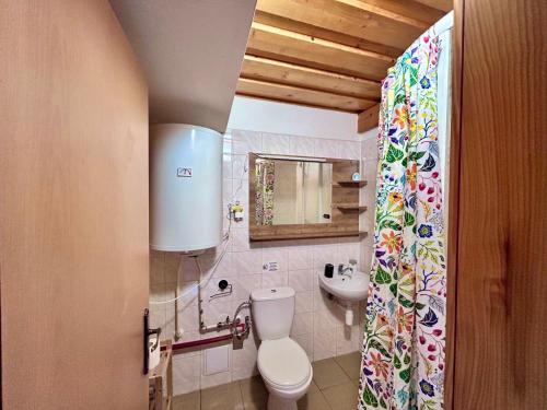 a bathroom with a toilet and a sink at Chatka pod orechom in Terchová